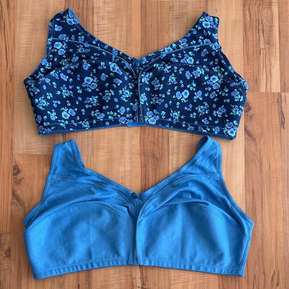 NWOT 2~ Woman’s Comfort Choice Elegant Floral & Solid Blue Wireless Bras ~ 50DD